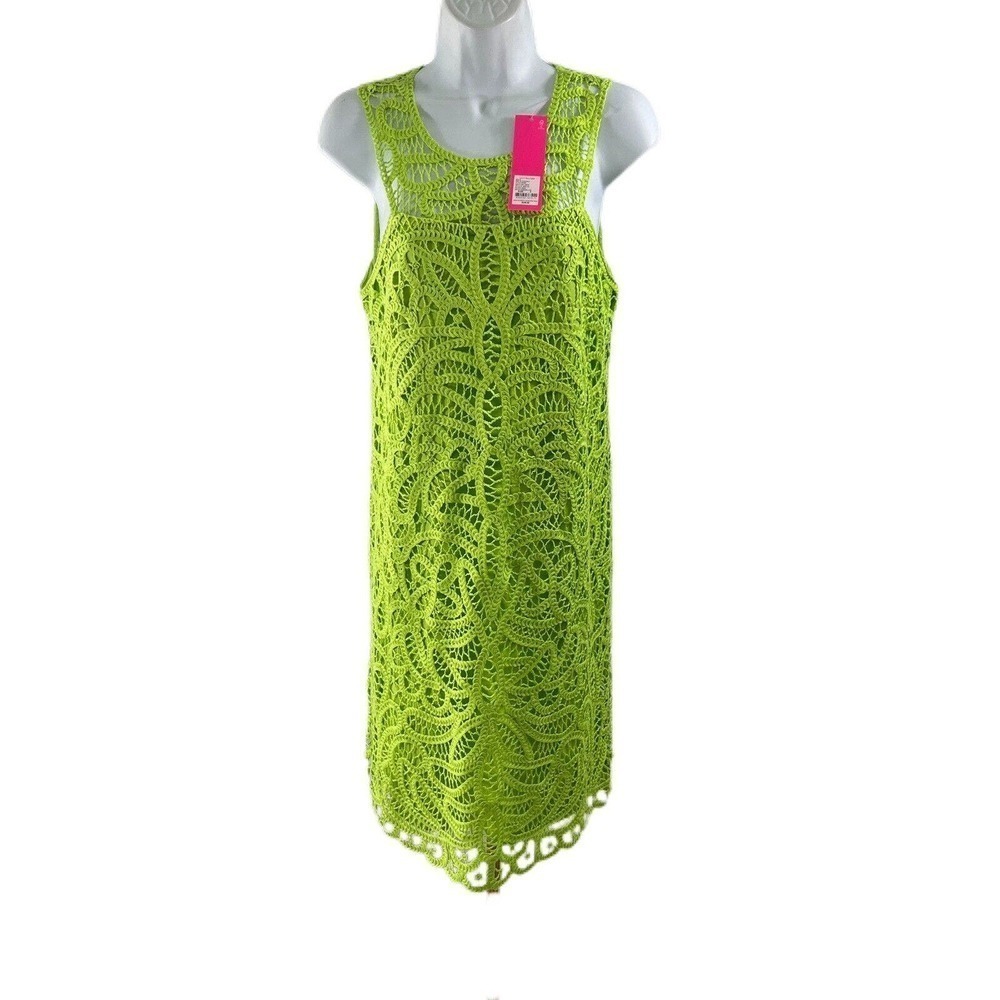 NEW $298 Lilly Pulitzer Siesta Shift Dress Matcha Green Knit Battenburg Lace Sz6
